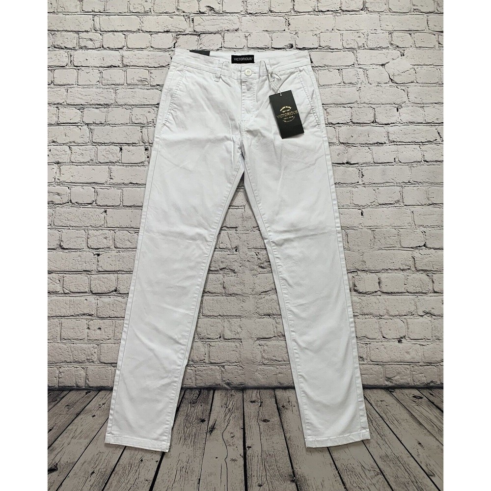 NWT Victorious Men’s Basic Casual Slim Fit Stretch Chino Pants - White W30 L32